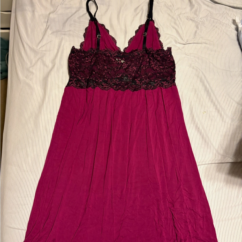 Soma Elegant Lace Trim Nightgown - Burgundy - Picture 2 of 4
